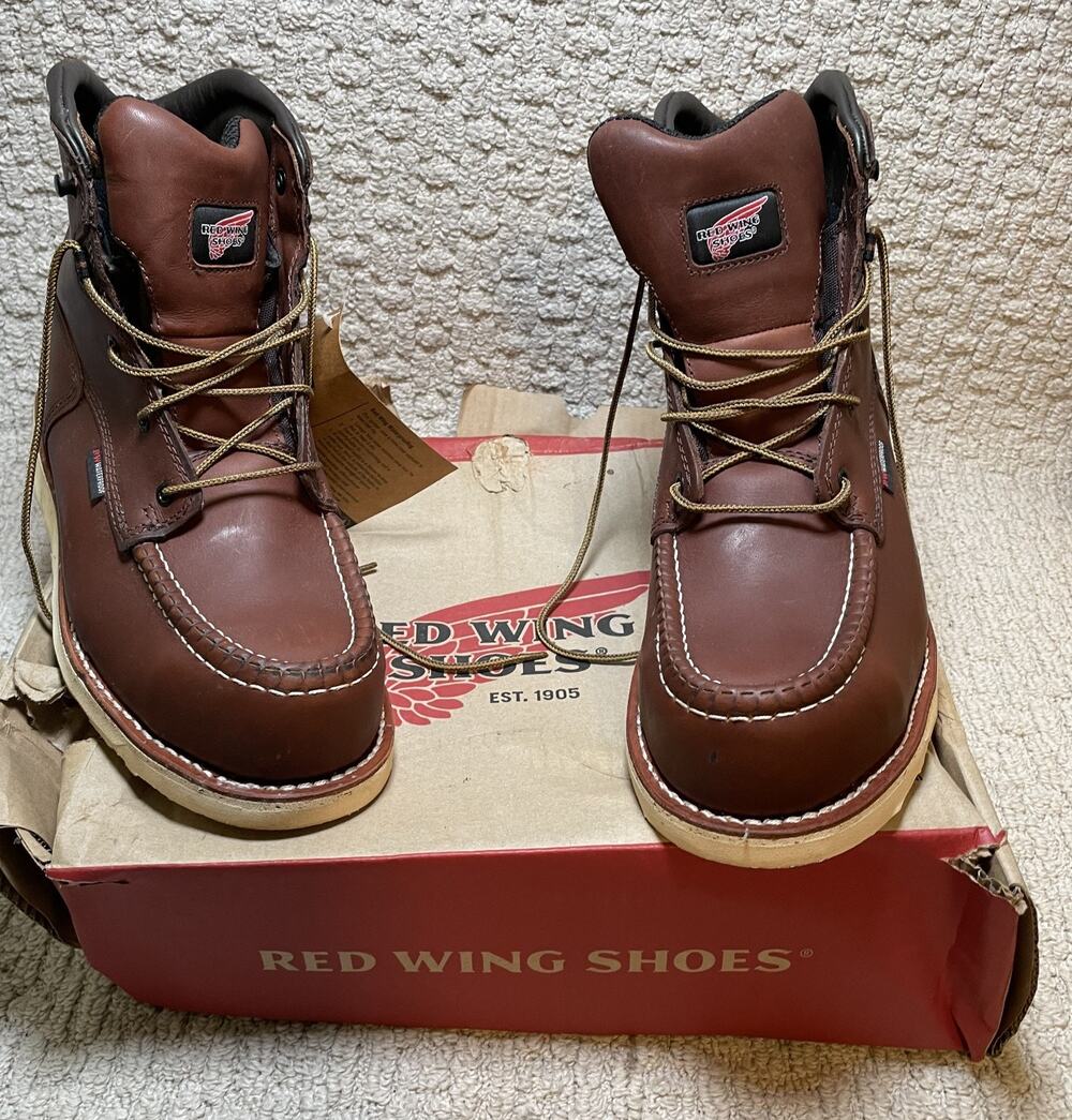 Red Wing Brown Leather Boots Mens 9.5EE Traction Tred 6" Waterproof Safety Toe